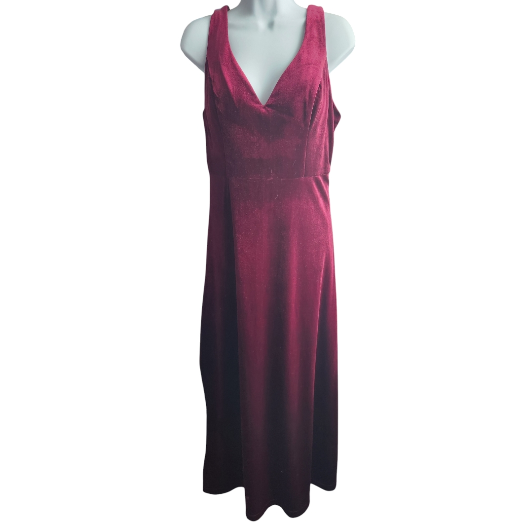 Bill Levkoff Maroon Velvet Sleeveless V Neck Bridesmaid Size 12